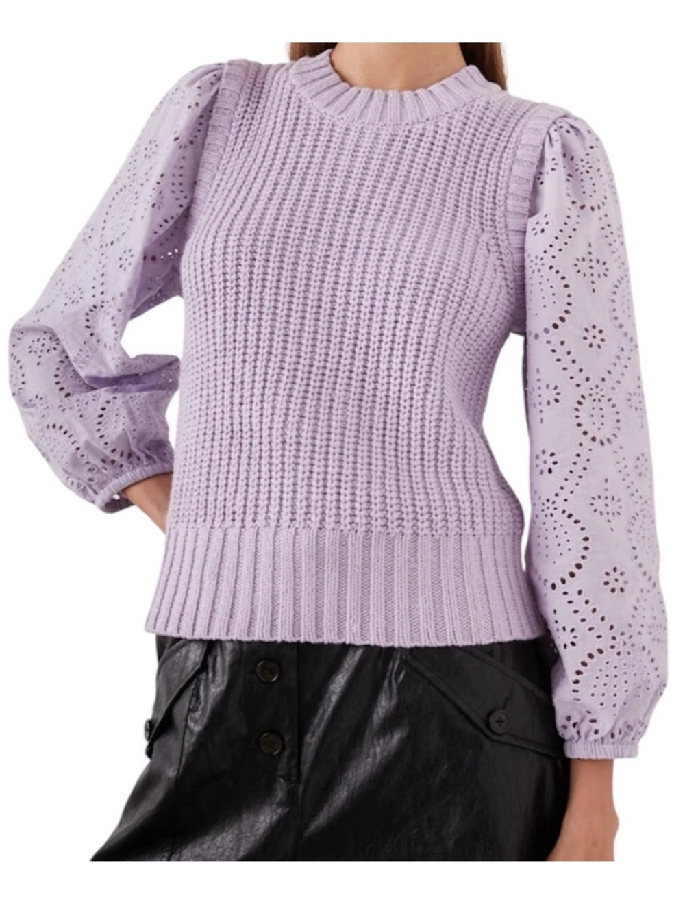 NEW Rails Dhalia Sweater Size Small Lilac Purple Eyelet Balloon Sleeve NWT